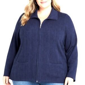 Full Zip Cardigan Sweater Knit Allison Daley  - 3X